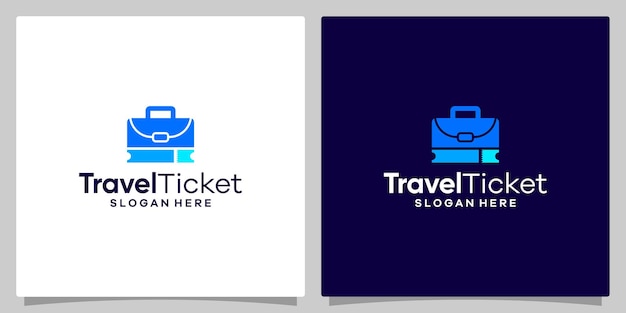 Briefcase logo design with ticket design template Premium vector