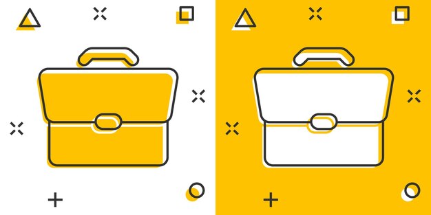 Briefcase sign icon in comic style Suitcase vector cartoon illustration on white isolated background Baggage business concept splash effect