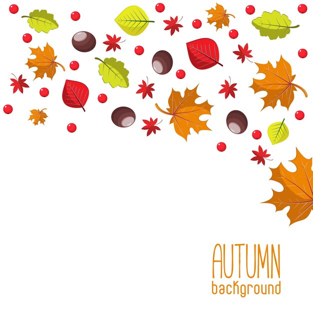 Vector bright autumn background for invitation or ad template with wreath from leaves seeds and nuts