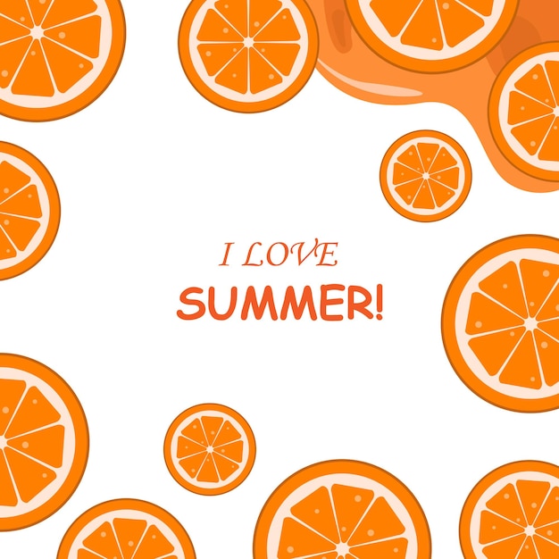 Bright background with juicy orange Flat style