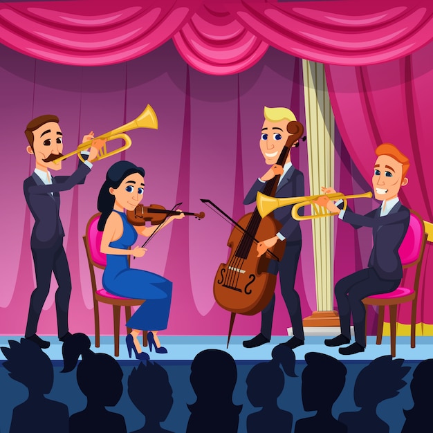 Bright Banner Orchestra Classical Music Cartoon. 