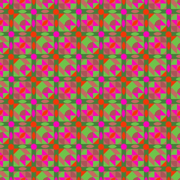 Bright bauhaus geometrical seamless pattern. Red pink and green squares.