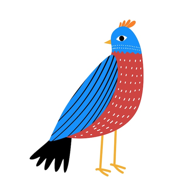 Bright bird vector flat style childish stylized bird