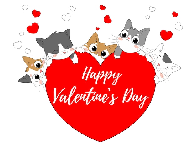 Bright card for Valentine's Day with cats and hearts