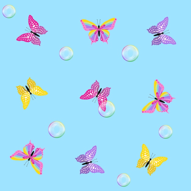 Bright colorful butterflies on a blue background vector illustration