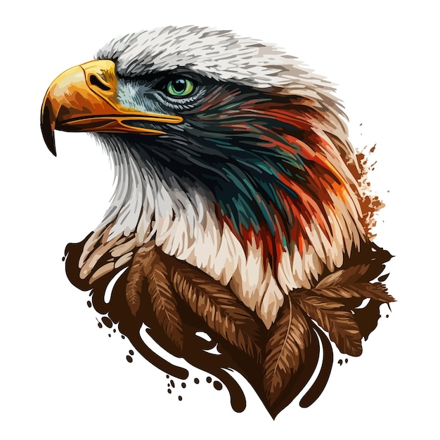 Bright and colorful eagle portrait with ornamental feathers Colorful vector illustration