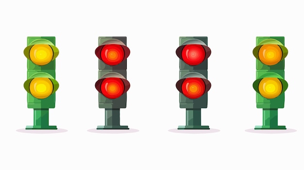 Vector bright and colorful traffic lights on roadside