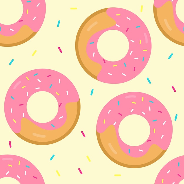 Bright donuts with cream on a light background Vector seamless illustration for holiday birthday