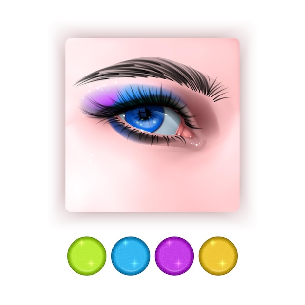 Vector bright eye shadow icon in realistic style realistic eyes with bright eye shadows