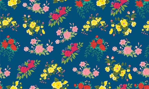 Bright floral print with various hand drawn flowers seamless pattern background