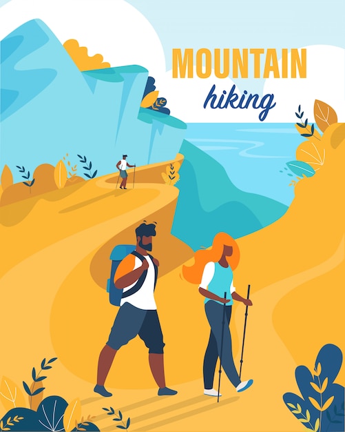 Bright Flyer is Written Mountain Hiking Cartoon