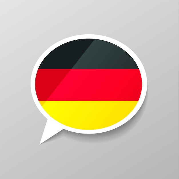 Vector bright glossy sticker in speech bubble shape with germany flag, german language concept