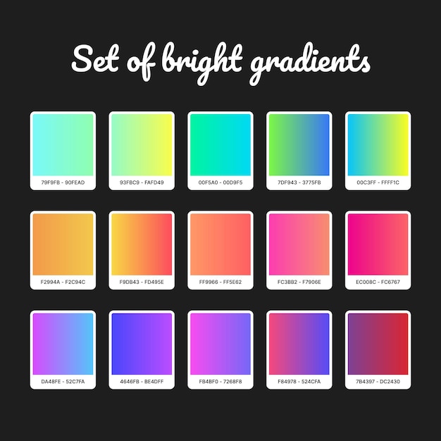 Bright gradient set. Colorful gradient background. Bright abstract background.