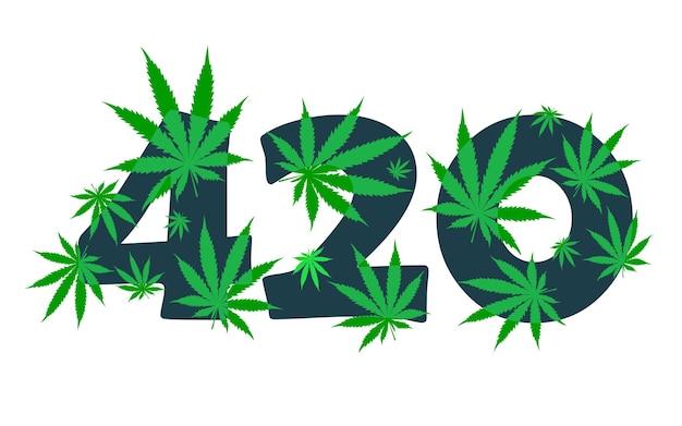 bright green vector logo 420 cannabis culture for Rastafarian weed smokers  with marijuana leaves