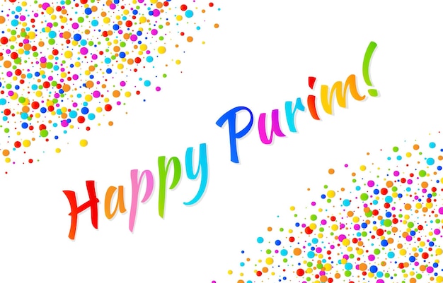 Bright Happy Purim card with colorful paper confetti background Birthday template Purim holiday