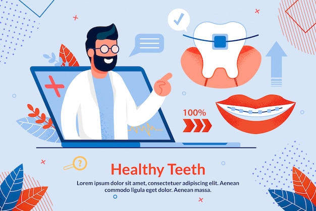 Bright  Healthy Teeth Lettering Cartoon.