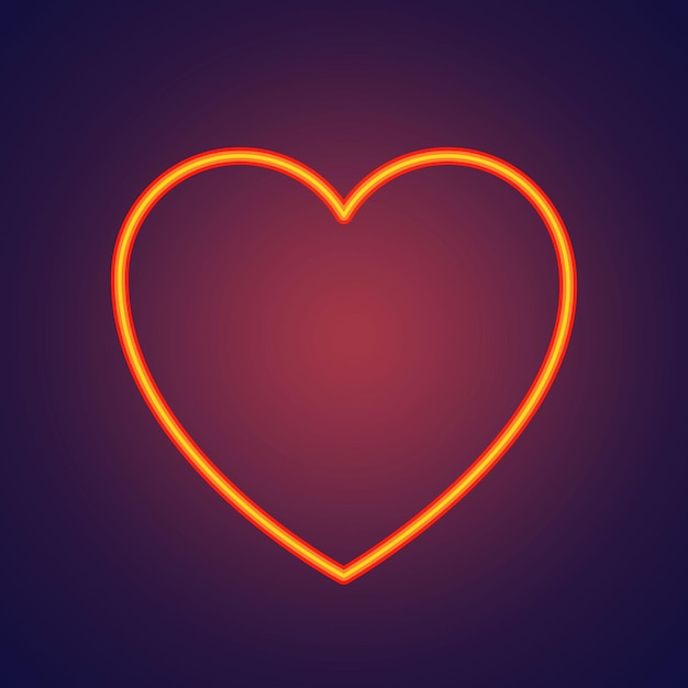 Bright heart Neon sign Retro neon heart sign on purple background