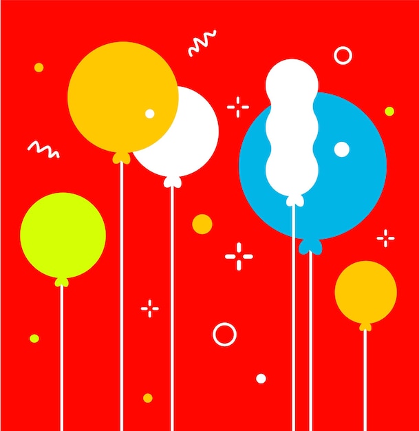  bright holiday illustration of birthday air balloon on red color background