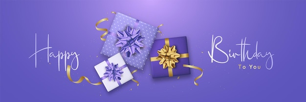 Bright horizontal banner with realistic gift boxes