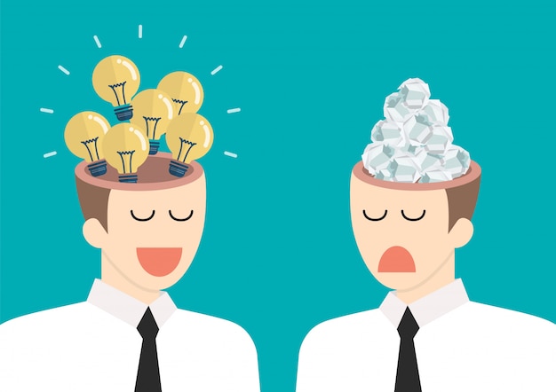 Bright idea and junk idea in businessmen head