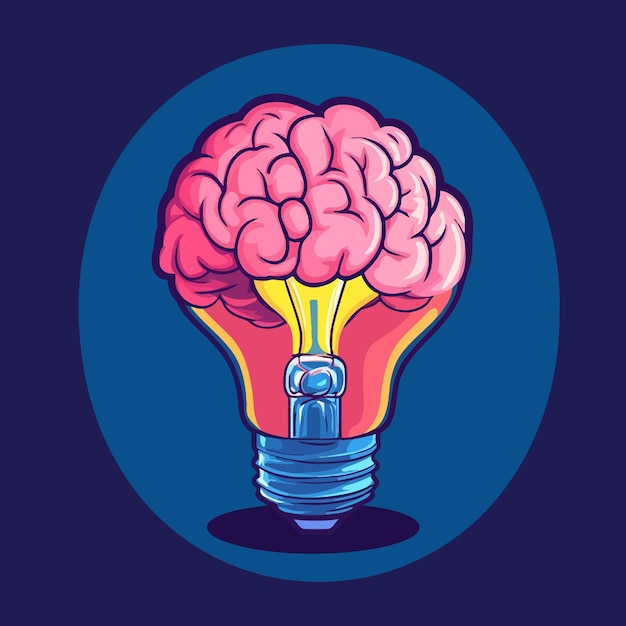 Bright Ideas Cute Lightbulb Illuminating a Brain Vector Icon vector illustration