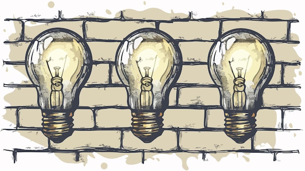 Vector bright ideas drawn bulb on wall mixed media flat vector