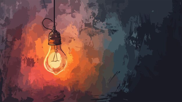 Vector bright ideas drawn bulb on wall mixed media flat vector