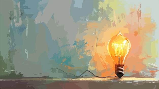 Vector bright ideas drawn bulb on wall mixed media flat vector