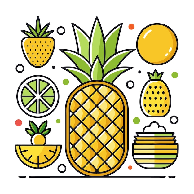 Vector a bright illustration with pineapple lime and orange