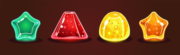 Bright jelly with bubbles as colorful game element vector set