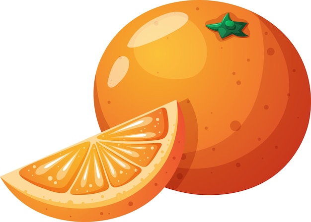 Bright juicy orange citrus in cartoon style