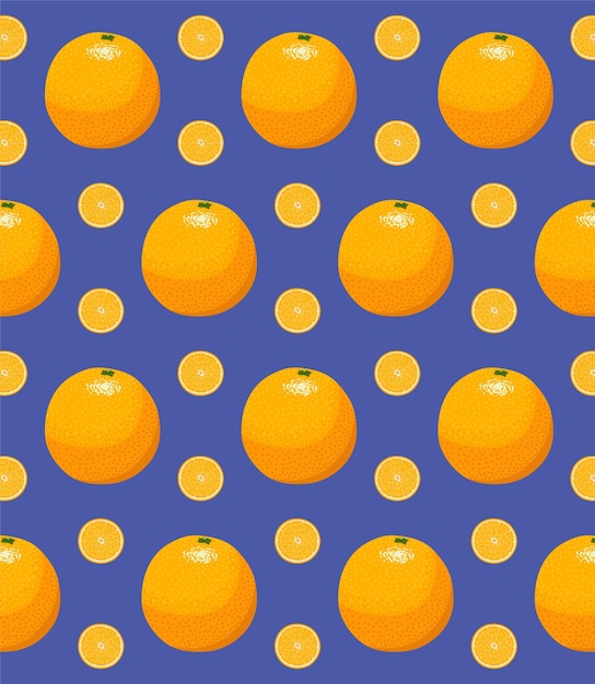 Bright juicy whole and slices oranges pattern