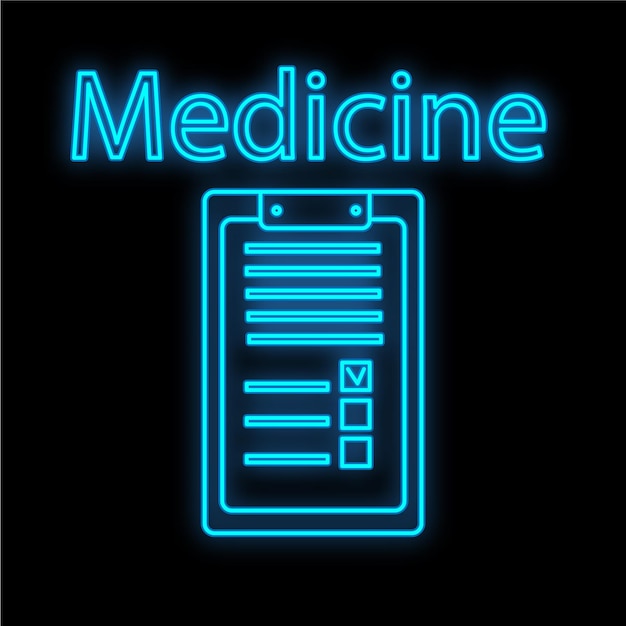 Bright luminous blue medical digital neon sign for a pharmacy or hospital store beautiful shiny