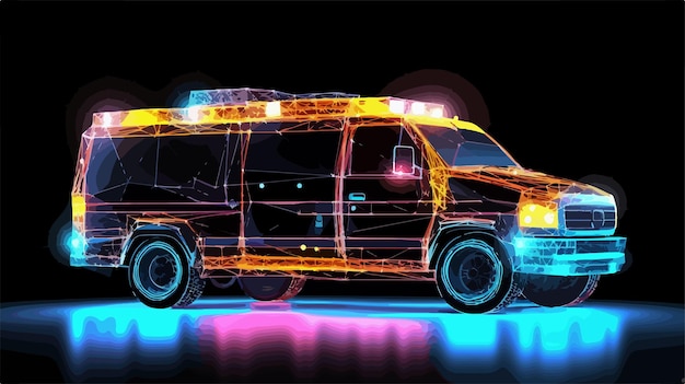 Vector bright mesh ambulance car with glare effect