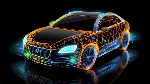 Vector bright mesh car testing with glare effect abstract