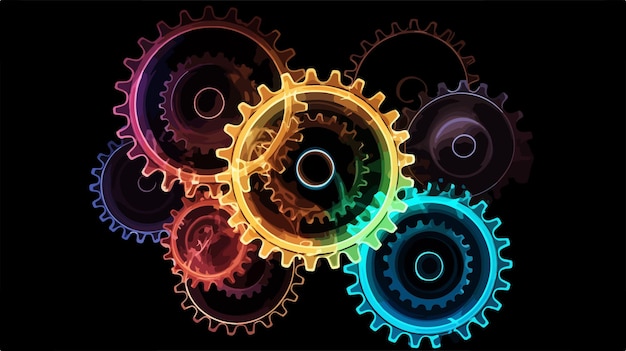 Vector bright mesh intellect gears with glow effect abstract background