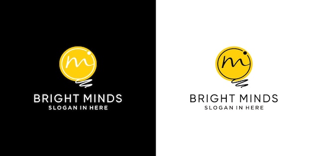 bright minds logo light bulb letter m vector logotype