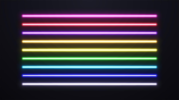 Bright multicolored lasers on a dark background A set of neon lamps