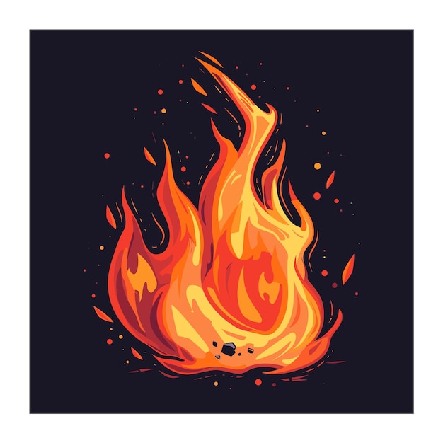 Bright orange fire flames illustrated against dark background vibrant blaze graphic design