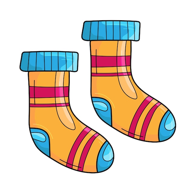 Bright orange warm autumn knitted socks vector illustration in cartoon style