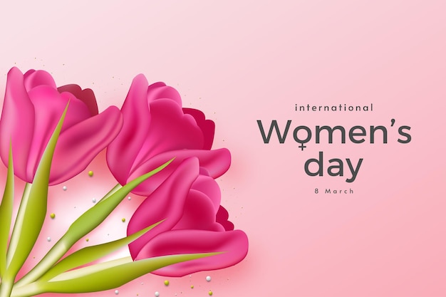 Bright pink gradient background for womens day with beautiful flowers