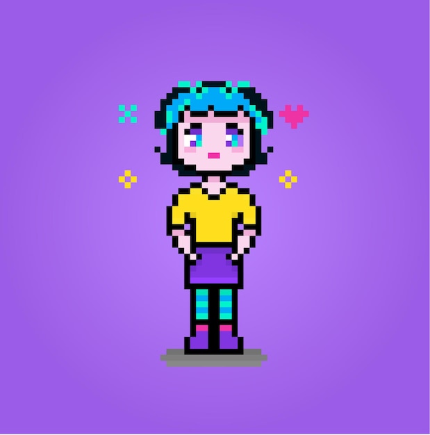 Bright pixel young girl cute anime character trendy style