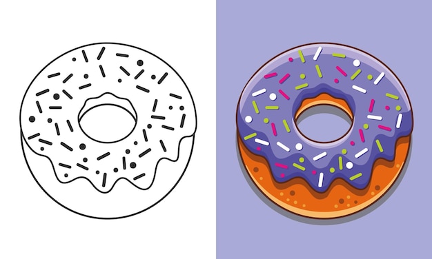 Bright purple donut with violet glaze Vector illustration of sweet desserts