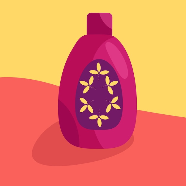 Bright red bottle with cosmetics on a yelloworange background with a shadow