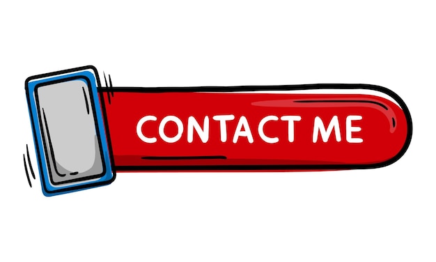 Bright red button with the text contact me and a mobile phone icon Vector element for website