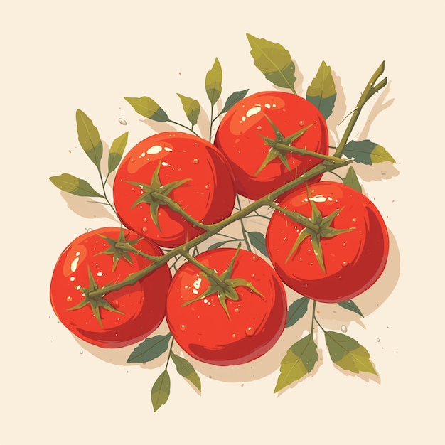 Bright Red Tomatoes with Fresh Green Stems