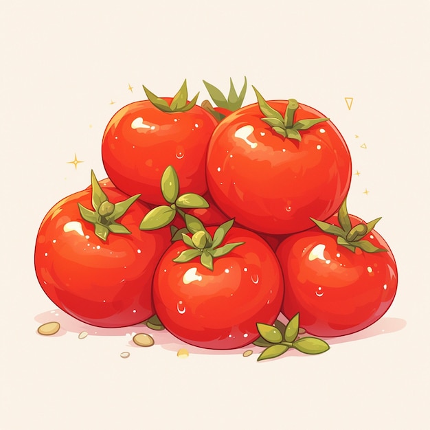 Bright Red Tomatoes with Fresh Green Stems