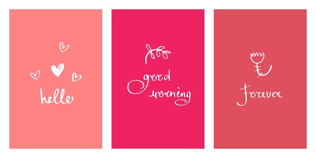 Bright romantic vertical vector posters universal greeting set for cards textiles decor gifts