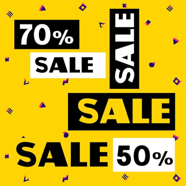  bright sale illustration with word sale and percent on yellow background