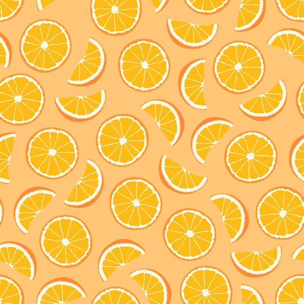 Bright seamless fruit pattern hand drawn design Repeatable orange background with citruses